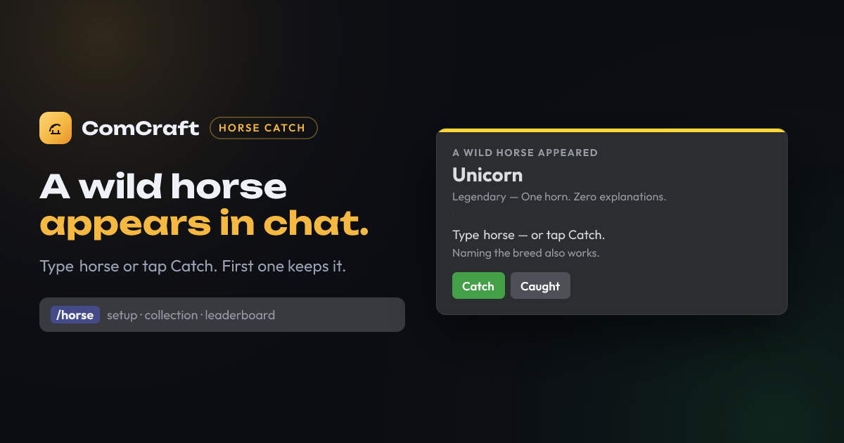 ComCraft Horse Catch: a wild horse in chat next to the Catch button