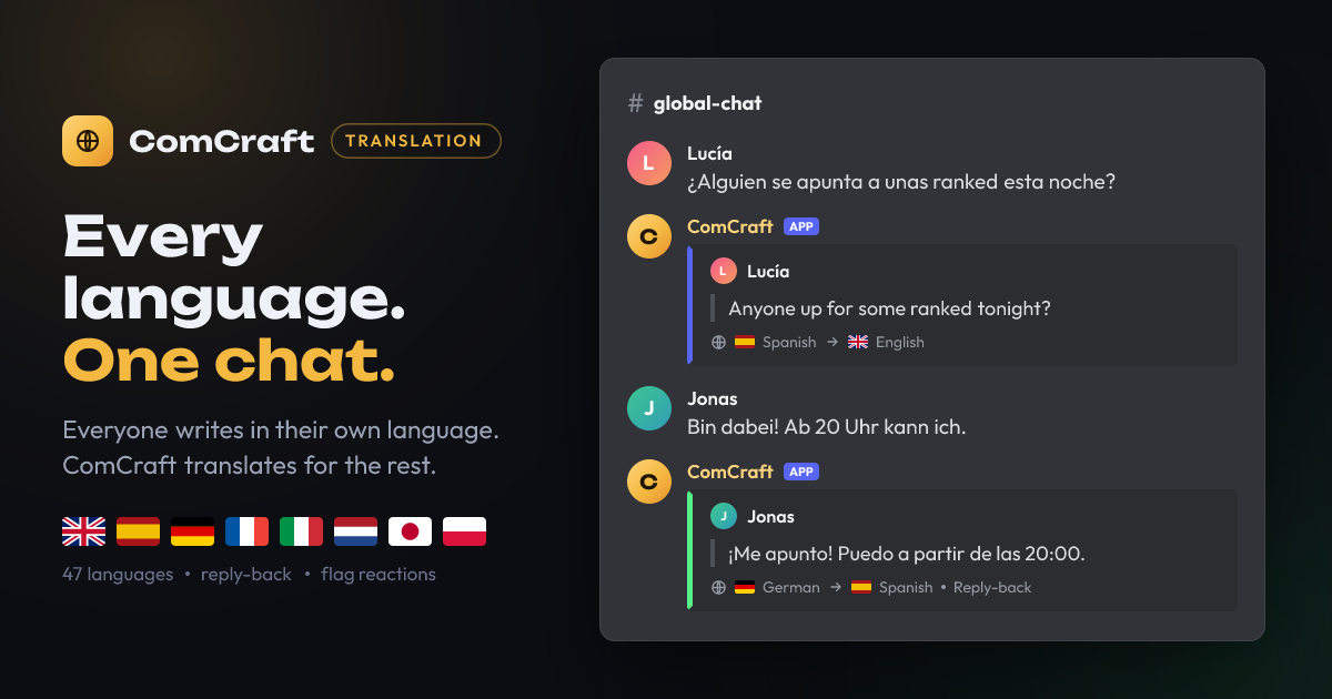 ComCraft Translation: a Spanish message next to its English translation